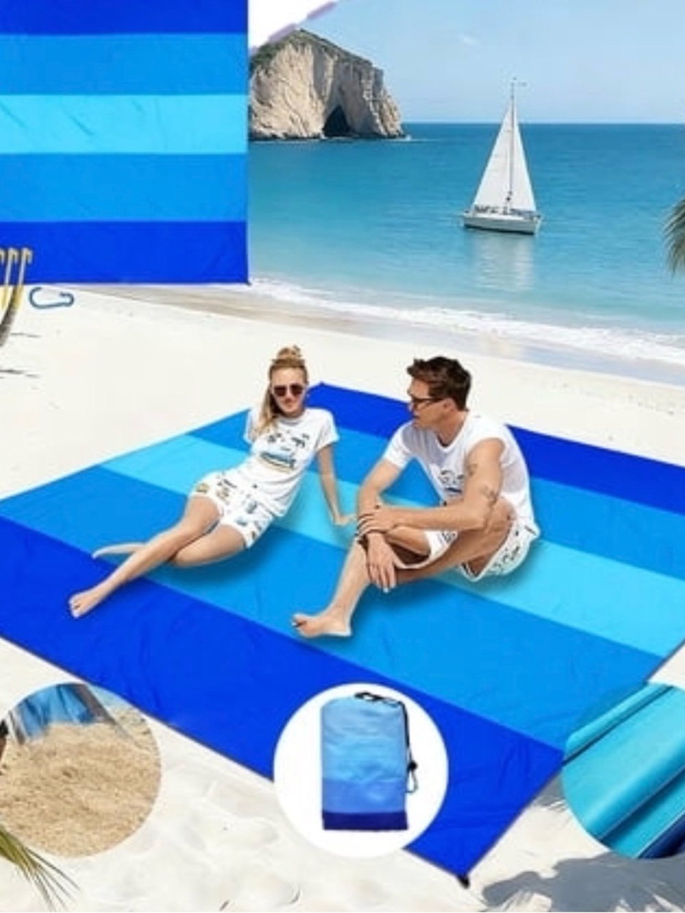 Large Waterproof Outdoor Pocket Blanket Beach Picnic Camping Mat Foldable Blue